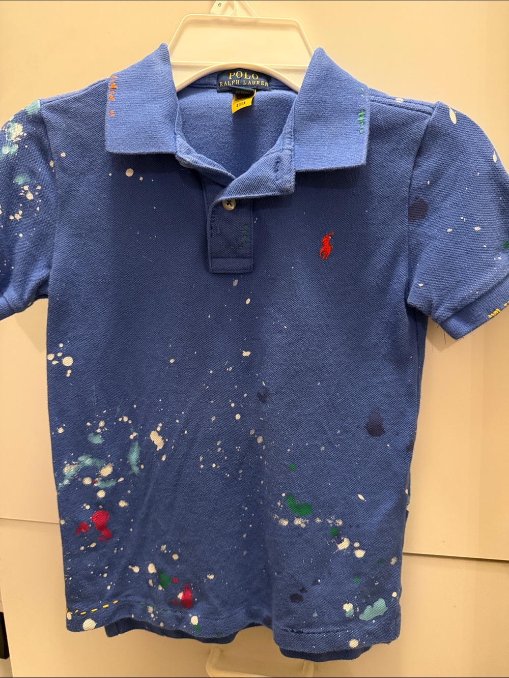 Polo by Ralph Lauren Blue Paint-Splatter Polo Shirt with Red Pony